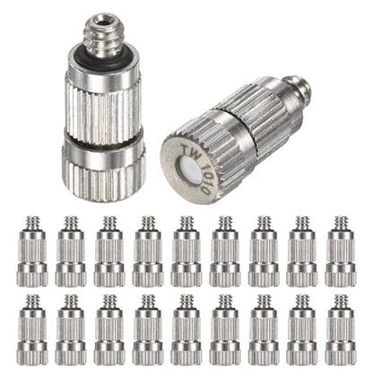 M METERXITY 20-Pack Brass Misting Nozzles, 0.004"/0.1mm Orifice Mister Nozzles Brass, High Pressure Spray Misting Nozzle Head for Outdoor Cooling System/Greenhouse/Landscaping [3/16] - size: 0.1mm