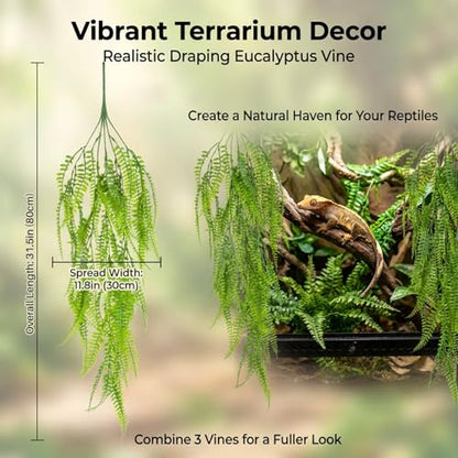 RAINFLOW 3PCS Fake Hanging Plants - Artificial Reptile Habitat Vines | Lifelike Faux Hanging Plants, Reptile Tank Decor Accessories for Bearded Dragon, Chameleon, Lizard, Snake Cage & Habitat, 31"