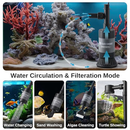 SainSmart XpertMatic Aquarium Gravel Cleaner, 528GPH/28W Powerful Fish Tank | Adjustable Water Flow Aquarium Cleaner Kit, Electric Gravel Vacuum for Sand Washing and Water Changing