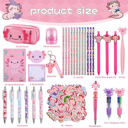 Ulema 84Pcs Cute Axolotl Stationery Set Kawaii Birthday Gifts for Boys Girls Back to School and Classroom Rewards Office Supplies with Axolotl Stuff. - style: Axolotl