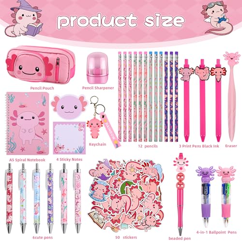 Ulema 84Pcs Cute Axolotl Stationery Set Kawaii Birthday Gifts for Boys Girls Back to School and Classroom Rewards Office Supplies with Axolotl Stuff. - style: Axolotl
