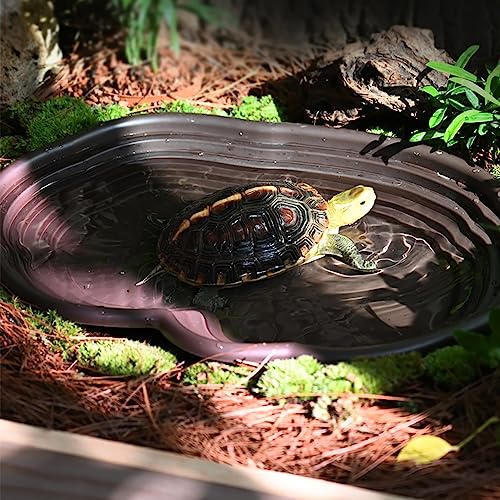 Extra Large Reptile Bathing Pool Reptile Feeding Dish Water Bowl with Ramp Aquarium Ornament for Gecko, Snake, Turtle, Bearded Dragon, Lizard Bath(Black) - color: Black