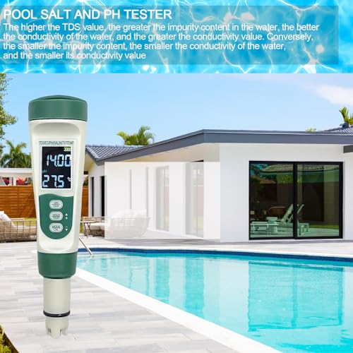 5-in-1 Water Quality Tester: Salinity, pH, TDS, EC & Temperature Meter for Aquarium, Pool, Spa, Pond and Hydroponics