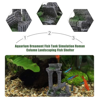 balacoo Roman Column Aquarium Ornament Fish Tank Decoration Resin Fish Shelter 5.31X4.33X2.55 Inch Underwater Hiding Cave for and Reptiles