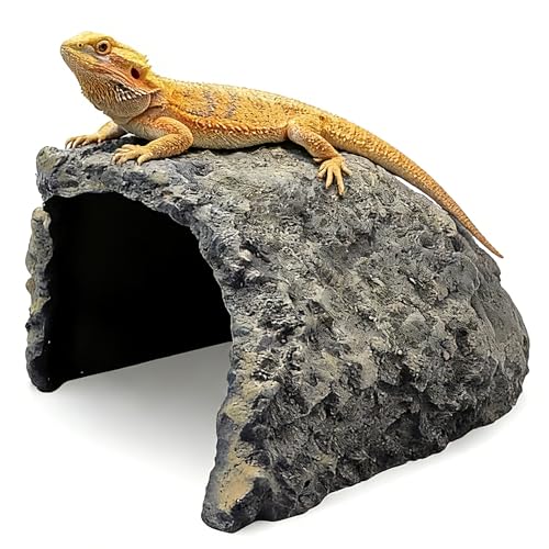 Large Size Rock Cave Habitat Hideout for Reptiles & Amphibians, Terrarium & Aquarium Decor, Perfect Hide Cave for Bearded Dragons, Lizards, Snakes, Turtles, Geckos, Tortoises & Small Animals