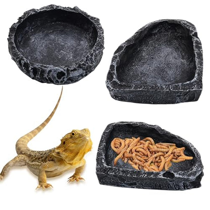 3 Pack Reptile Water Dish, Samll Snake Water Bowl, Bearded Dragon Food Dish | Leopard Crested Gecko Tank Accessories, Feeding Dish Kit for Tortoise, Lizard, Frog, Hermit Crab