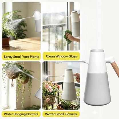 Electric Plant Sprayer, 1.4L Garden Mister with Long Nozzle Wand | Battery Powered Water Sprayer with 180° Rotating Adjustable Nozzle, Wood Handle for Plants, Gardening, Patio and Cleaning