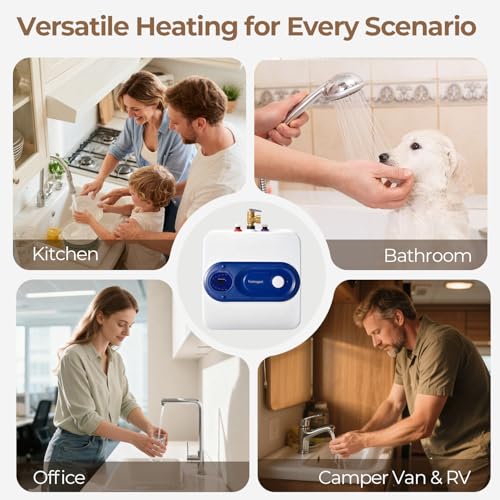 Electric Tank Water Heater, 4-Gallon Under Sink Instant Hot Water Tank，Equipped with Digital Temperature Display for RV, Camper, Kitchen, Food Truck，Wall or Floor Mounted, Blue - color: Blue, style: 4 Gallon