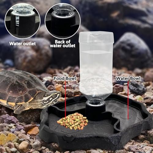 9oz Reptile Water Bottle, Turtle Food and Water Bowl Automatic Feeders Waterer Tortoise Dispenser Bottle Feeding Dish for Lizard Chameleon - color: Black
