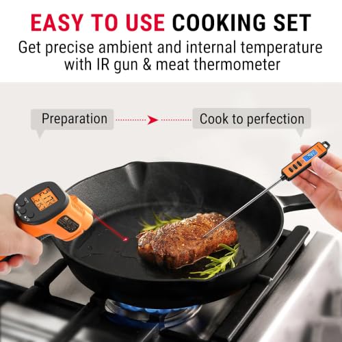 TempPro TempScan Infrared Thermometer Gun with Super Long Meat Probe | Temperature Gun with Laser for Pizza Oven Accessories, Grill Thermometer Gun Meat Thermometer for Cooking BBQ HVAC Car Engine