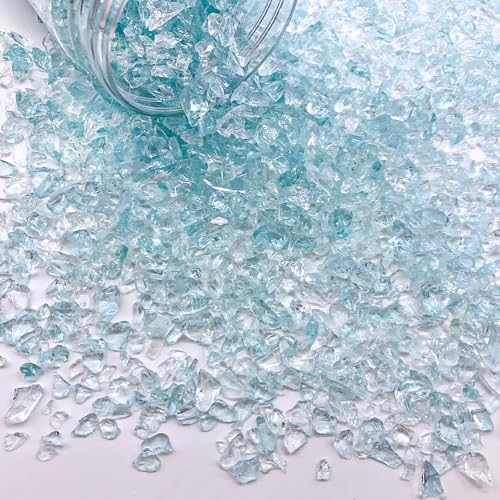 1.3 LB Crushed Sand Broken Glass Pieces for Resin Arts,Crafts,Water Blue | Crush Terrarium Gravels,Fire Pit,Succulents,Vase Fillers Candle Holder Filler,Aquarium Fishbowl Stones - color: Water Blue
