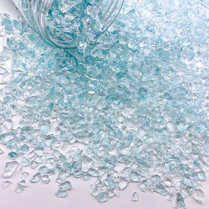 1.3 LB Crushed Sand Broken Glass Pieces for Resin Arts,Crafts,Water Blue | Crush Terrarium Gravels,Fire Pit,Succulents,Vase Fillers Candle Holder Filler,Aquarium Fishbowl Stones - color: Water Blue
