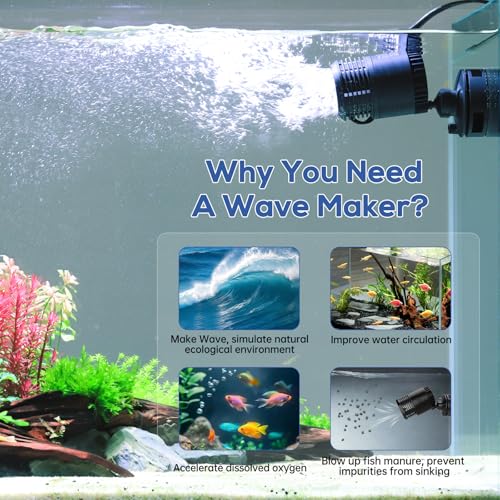 hygger Aquarium Wave Maker 4W 750GPH Submersible Water Circulation Pump with Magnetic Base, Quiet Rotating Powerhead for 5-15 Gallon Freshwater & Saltwater Tanks - size: S