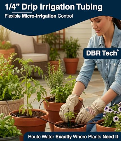DBR Tech® 1/4 Drip Irrigation Tubing, 200 Feet, Flexible PVC Plastic Drip Irrigation Hose for Gardening, Misting, Hydroponics and DIY Landscape Garden Projects, Blank Distribution (200ft, Brown) - color: Brown, size: 200ft