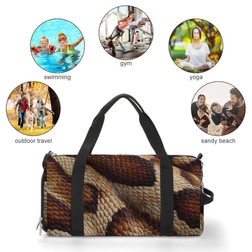 Snake Skin Texture Gym Duffle Overnight Weekends Bag | crossbody,for men women,with shoe wet compartment,for travel sports fitness workout