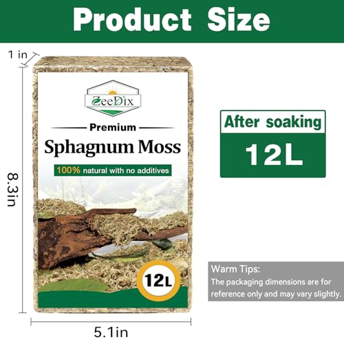 12L Premium Sphagnum Moss for Plants Indoor, New Zealand Sphagnum Moss for Orchid Potting Mix Terrarium Succulent Carnivorous Ferns Hosta Garden & Reptile Habitat