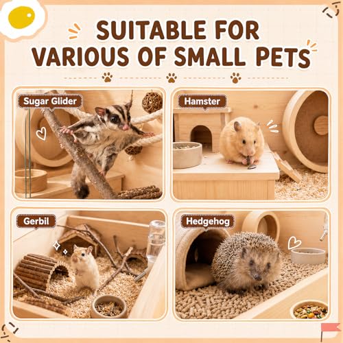 BreezeHug 4 Pcs Hamster Cage Accessories Hamster Platform Hideout Wooden Tunnel Ladder Playhouse Game Climbing Toy with Platform for Pets Dwarf Syrian Mice Degus Gerbils Squirrel(L-Shaped) - style: L-shaped