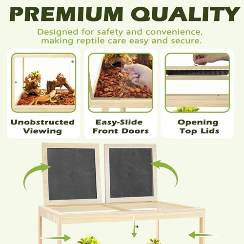 Bearded Dragon Tank with Leg Stand 22 Gallons, Wooden Lizard Tank,Reptile Tank with Metal Mesh Roof Door, Acrylic Panel Snake Tank with Lock Design (Oak, 24"x16"x16") - color: Oak, size: 24"x16"x16"