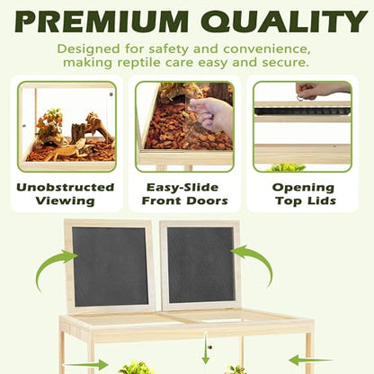 Bearded Dragon Tank with Leg Stand 22 Gallons, Wooden Lizard Tank,Reptile Tank with Metal Mesh Roof Door, Acrylic Panel Snake Tank with Lock Design (Oak, 24"x16"x16") - color: Oak, size: 24"x16"x16"