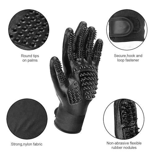 Dog Grooming Gloves – Shedding Gloves for Dogs, Cats & Horses – Pet Grooming Glove & Hair Remover – Dog Brush Glove for Bathing, Deshedding & Massage Mitt– Adjustable Fit (Blue&Black) - color: Bue&Black