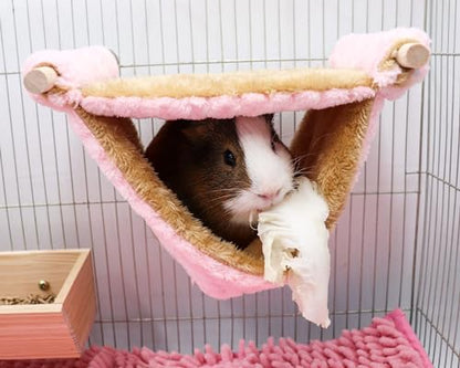 Fleece Winter Warm Rat Hammock, Double Layer Hanging Birds Nest Bed Tent with Warm Fleece, Bird Cage Stand Perch, Hideaway Cave Bed Accessories for Rat, Guinea Pig, Chinchilla (Pink) - color: Pink