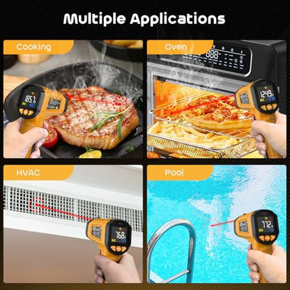 Infrared Thermometer Gun,SQECH Laser Thermometer Gun -58℉～1112℉(-50℃～600℃),Non-Contact Temperature Gun with Adjustable Emissivity&Color Backlight for Cooking, Pizza Oven,BBQ,Fridge,Engine,HVAC(Yellow) - color: Yellow(-58℉～1112℉)