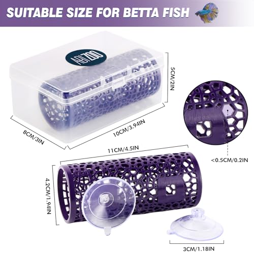 Abizoo Betta Cave - Purple Fish Tunnel with Holes for Small Fish & Shrimp Habitat, Betta Toys Shelter Hideaway, Moss Aquarium Ornament - color: Purple