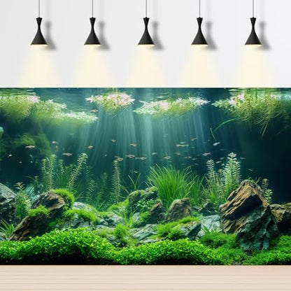 Underwater Aquarium Background Undersea Aquatic Plants Fish Tank Background Under The Sea Marine Life Sunbeam Terrarium Backgrounds Green Sea Grass Moss Rock Scene Reptile Tank Backgrounds 24x12in - color: Dark_Green, size: 24(W)x12(H)in