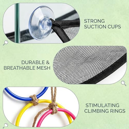 3PCS Snake Enrichment, Snake Enclosure Accessories, Reptile Habitat Accessories with Jute Rope and Black Mesh Hammock, Cage Climbing Structures for Environmental