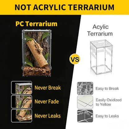 Reptile Tall Terrarium,11 Gollon Vertical PC Terrarium,12"x12"x18" Habitat Enclosure with Front Openning Door and Top Screen Ventilation for Geckos, Snakes,Tree Frogs,Chameleon,Bearded Dragons - size: 12"*12"*18"