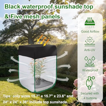 Butterfly Habitat Cage 24" x 24" x 36", Large Caterpillar Mesh Enclosure with Poop Tray for Easy Clean, Outdoor Monarch Butterfly & Insect Pop-up Net Cages Terrarium with Sunshade Top. - size: 24" x 24" x 36"