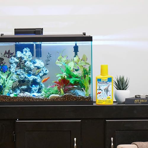 Tetra AquaSafe Plus Water Conditioner & Dechlorinator For Aquarium, 33.8 oz | Treats 2X the Water as Standard AquaSafe, Makes Tap Water Safe, Reduces Fish Stress, Removes Chlorine, Use Monthly - size: 33.8-Ounce