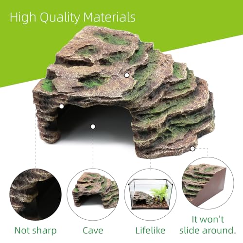 Large Reptile Hide Shale Scape Step Ledge, Reptile Cave Hideout, Bearded Dragons Accessories, Basking Rocks for Bearded Dragons - style: Large-11.8 * 9.8 * 5.3