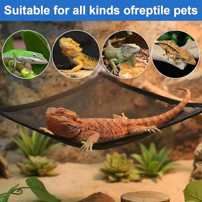 2Pcs Bearded Dragon Hammock, Breathable Mesh Reptile Hammock Lizard Tank Accessories, Triangle Geckos Hammocks for Bearded Dragons, Snakes, and Axolotls, Perfect Beard Dragon Tank Accessories（30x30x3