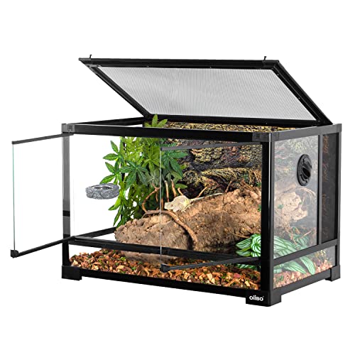 Full Vision Glass Reptile Terrarium 27 Gallon, Double Hinge Door with Screen Ventilation Reptile Tank 24"x16"x16" (Knock-Down) - style: 24"x16"x16"(27 Gal)