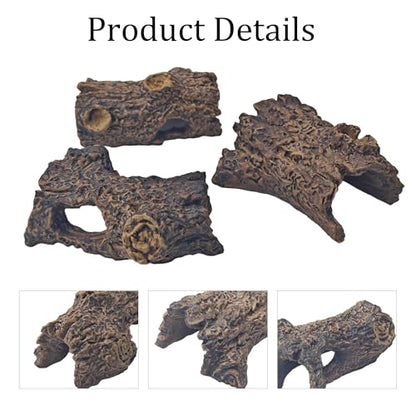 3Pcs Miniature Reptile Climbing Cork Bark Log, Natural Hollow Hideout for Lizard, Snake, Gecko, Bearded Dragon, Aquarium Terrarium Decor, Amphibian Habitat, Fish Tank Cave, Basking Platform - size: Tree stump