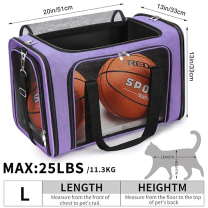 Soft-Sided Cat/Dog/Pet Carrier, Collapsible Pets Travel Carriers | For Big Cats/Small Dogs with Shoulder Strap & Removable Mat, Mesh Puppy Carry Bag, Up to 25 Lbs, TSA Airline Approved(Purple) - color: Purple, size: 20"L x 13"W x 13"H
