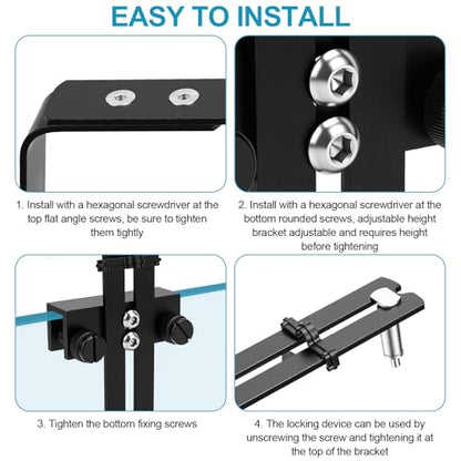 Adjustable Aquarium Light Bracket, Suitable for 13mm Aquarium Walls, Black | Universal Aquarium Light Stand, Fits for Reptile, Fish Tank LED, Plant Lamps, 2.8mm Thick Aluminum Alloersal