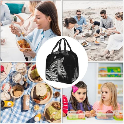 Insulated Lunch Bag Black & White Zebra Lunch Box for Women Men Reusable Leakproof Lunch Cooler Bag for Office Picnic - color: Black/White Zebra