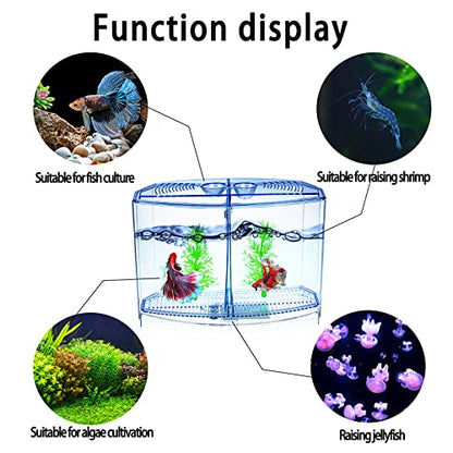 Mini Fish Tank with Divider, Small Beta Fish Tank Shrimp Tank Small Aquarium, 2/5 Gallon Double-Compartment Temporary Tank - Acrylic Aquarium Habitat for Crab Moss Seaweed Ball