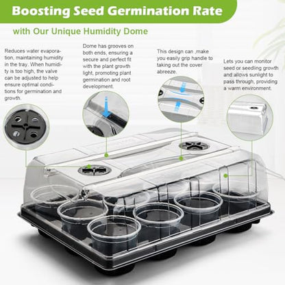 36 Pack 4 Inch Clear Plant Pots & 3 Pack 12 Cell Nursery Pot Trays with Humidity Dome and Growing Lights for Seed Starting, Germination, Seedling Propagation Plant Growing, Sturdy Gardening Kit 3 Sets - color: Black + Clear, size: 4 Inch 36 Pack Pots & 3