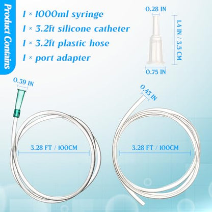 1000ml/cc Syringes with Tube 40 Inch Handy Plastic Tubing and Adapter Tip | for Liquid, Refilling Measuring, Dispensing Watering, Plant Irrigation, Feeding Pets, Oil or Glue Applicator - size: 1000ML/CC