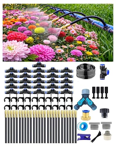 360° Adjustable Drip Irrigation System – Garden Watering Sprinkler System | 12mm Large-Diameter Tubing, Automatic Quick-Connect Misting Sprinkler System for Raised Beds, Lawn, Patio, Yard, Greenhouse - size: 100 FT