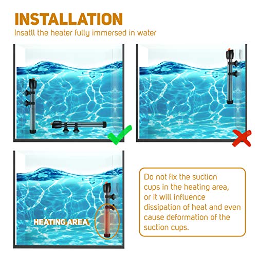 Orlushy Submersible Aquarium Heater, Adjustable Fish Tahk Heater with Free Thermometer Suitable for Marine Saltwater and Freshwater - size: C200