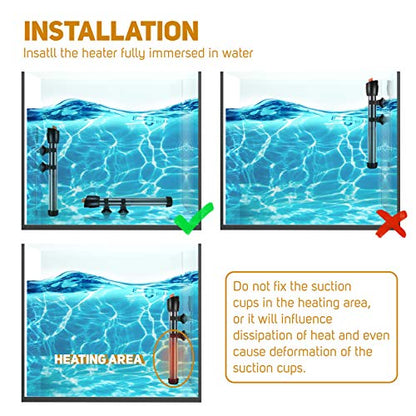 Orlushy Submersible Aquarium Heater, Adjustable Fish Tahk Heater with Free Thermometer Suitable for Marine Saltwater and Freshwater - size: C200