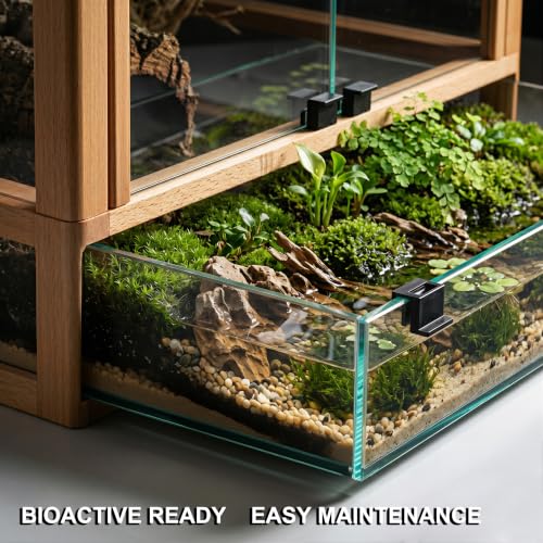 Solid Wood Reptile Tank, Stackable Front-Open Bioactive Vivarium （Beech） | Real Solid Wood, Water-Tested Pull-Out Glass Base, Bioactive Ready, Easy Cleaning, Expandable Modular Design
