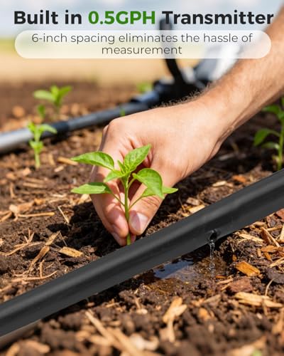 1/4" Drip Irrigation Tubing with 6" Emitter Spacing, (250 Ft Roll) Hydroponics Dripline with Built-in 0.5 GPH Dripper, Saving 80% Water, Drip Line for Garden Beds and Dense Planting Areas (Black) - size: 250FT