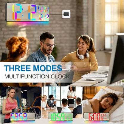 17.2 Inch Large Digital Wall Clock with Remote Control, Extra Large LED Display Wall Clock with Auto Dimming, Date Day Temperature, Countdown Timer, Alarm Clock for Gym Office Classroom (RGB) - color: Rgb