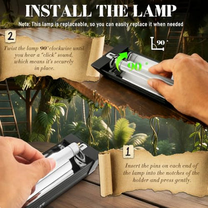 4W Reptile T5 HO UVB 6.5" 5.0 Light Fixture with Tube, Dedicated UVB Spot Hood for Terrariums, Suitable for Arid Reptiles Like Leopard Gecko - color: 5.0 Rainforest