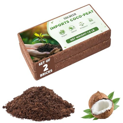 Coco Coir Bricks - Compressed Coconut Fiber Substrate for Plants, Gardening, Potting Mix. Low EC & Balanced pH Natural Growth Medium for Seed Starting, Herbs, and Gardening (2 PCS) - size: 2 PCS